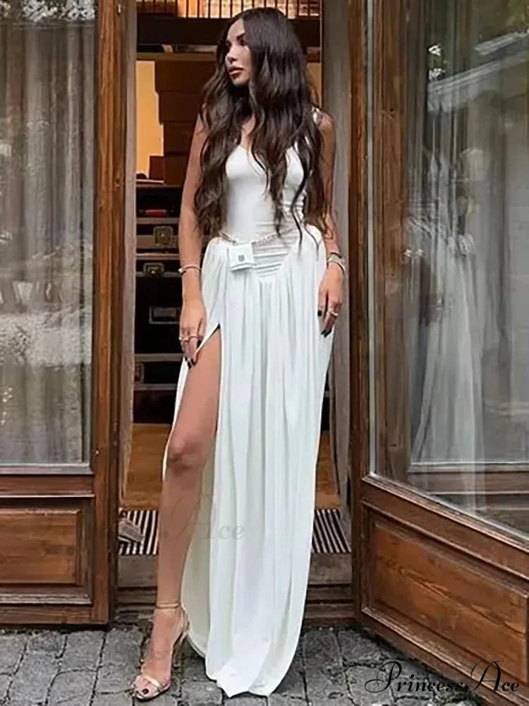 Dark Elevated Opening Maxi Holiday Dress White / S vacationdress-250223