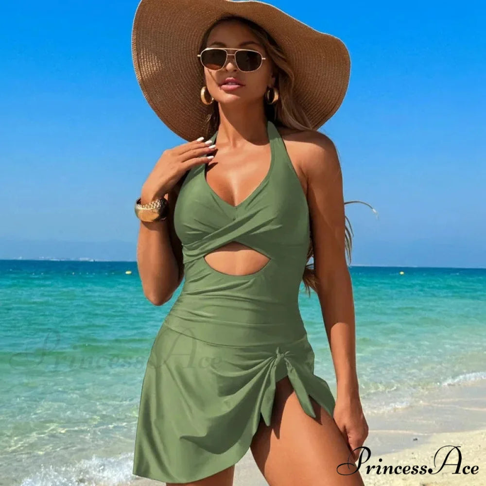 Dark Empty Cross Bandage Single Piece Green / S onepiece-250223