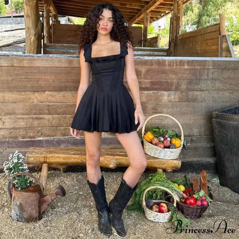 Dark Frills A-line Holiday Dress vacationdress-250223