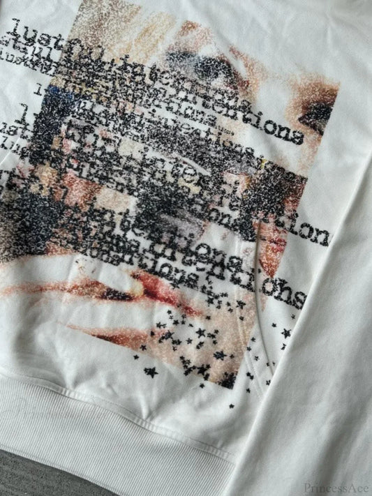 Dark Graphic Print  Y2K S Pullover Hoodie