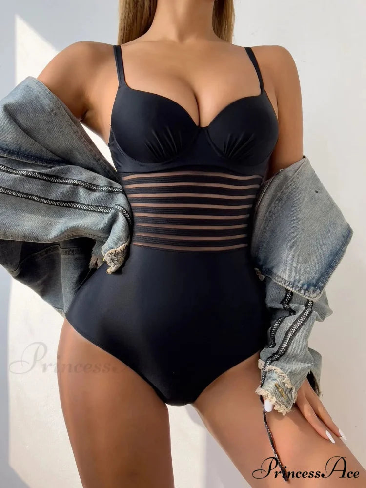 Dark Halter Boost Up Underwire Single Piece Black / S onepiece-250223