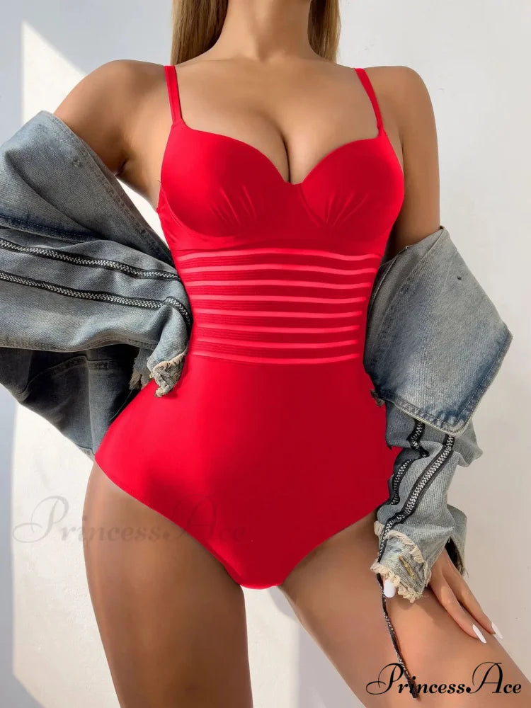 Dark Halter Boost Up Underwire Single Piece Red / S onepiece-250223