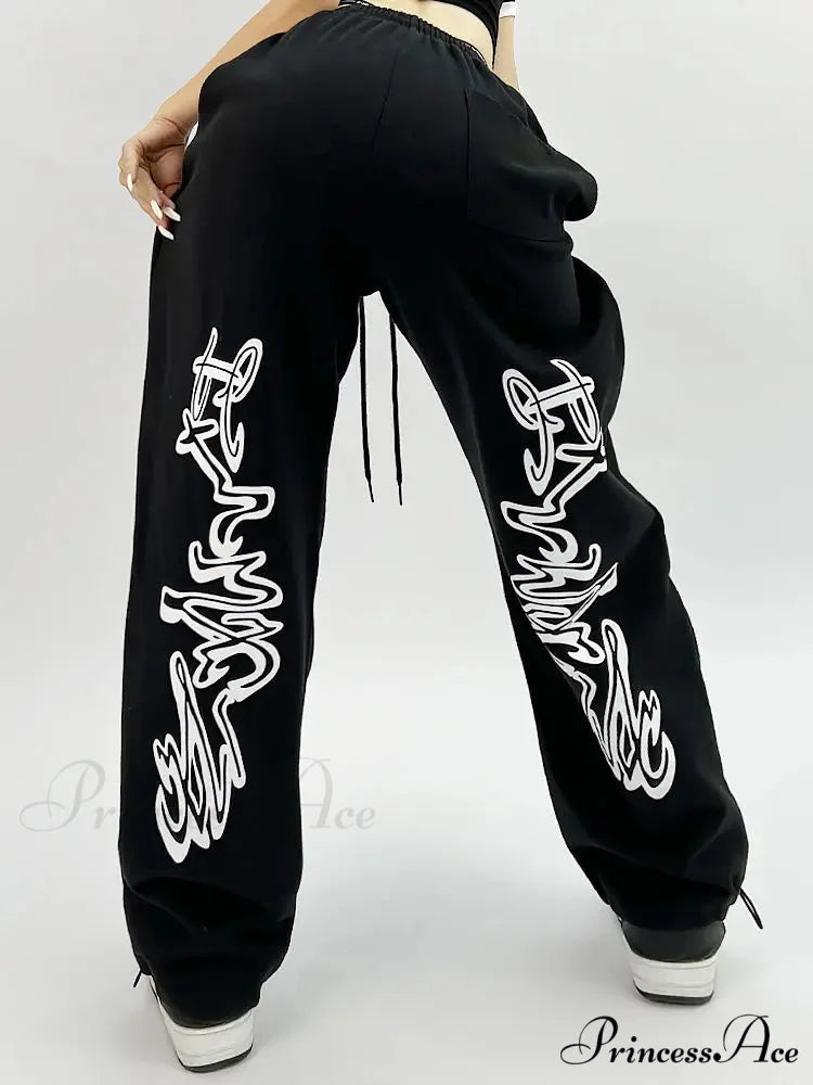 Dark Hip Hop Grunge Ebony Running Trousers pants-241228