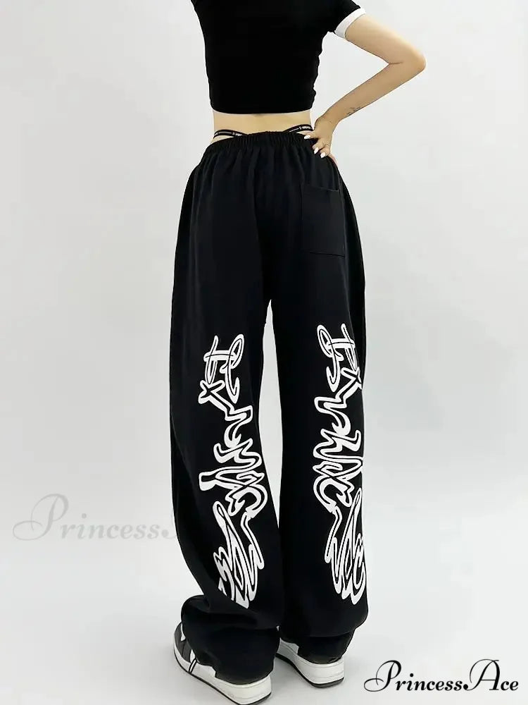 Dark Hip Hop Grunge Ebony Running Trousers pants-241228