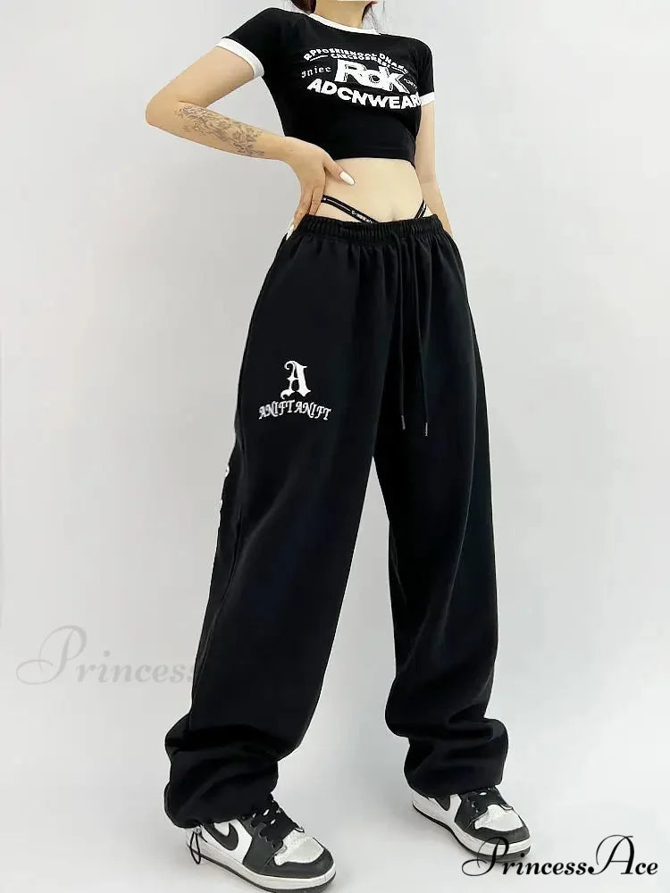 Dark Hip Hop Grunge Ebony Running Trousers pants-241228