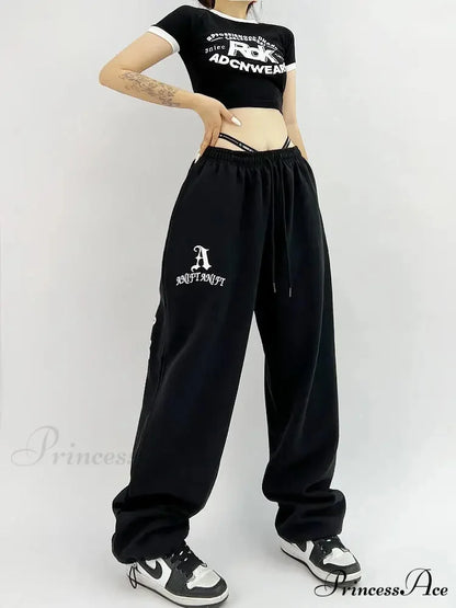 Dark Hip Hop Grunge Ebony Running Trousers pants-241228