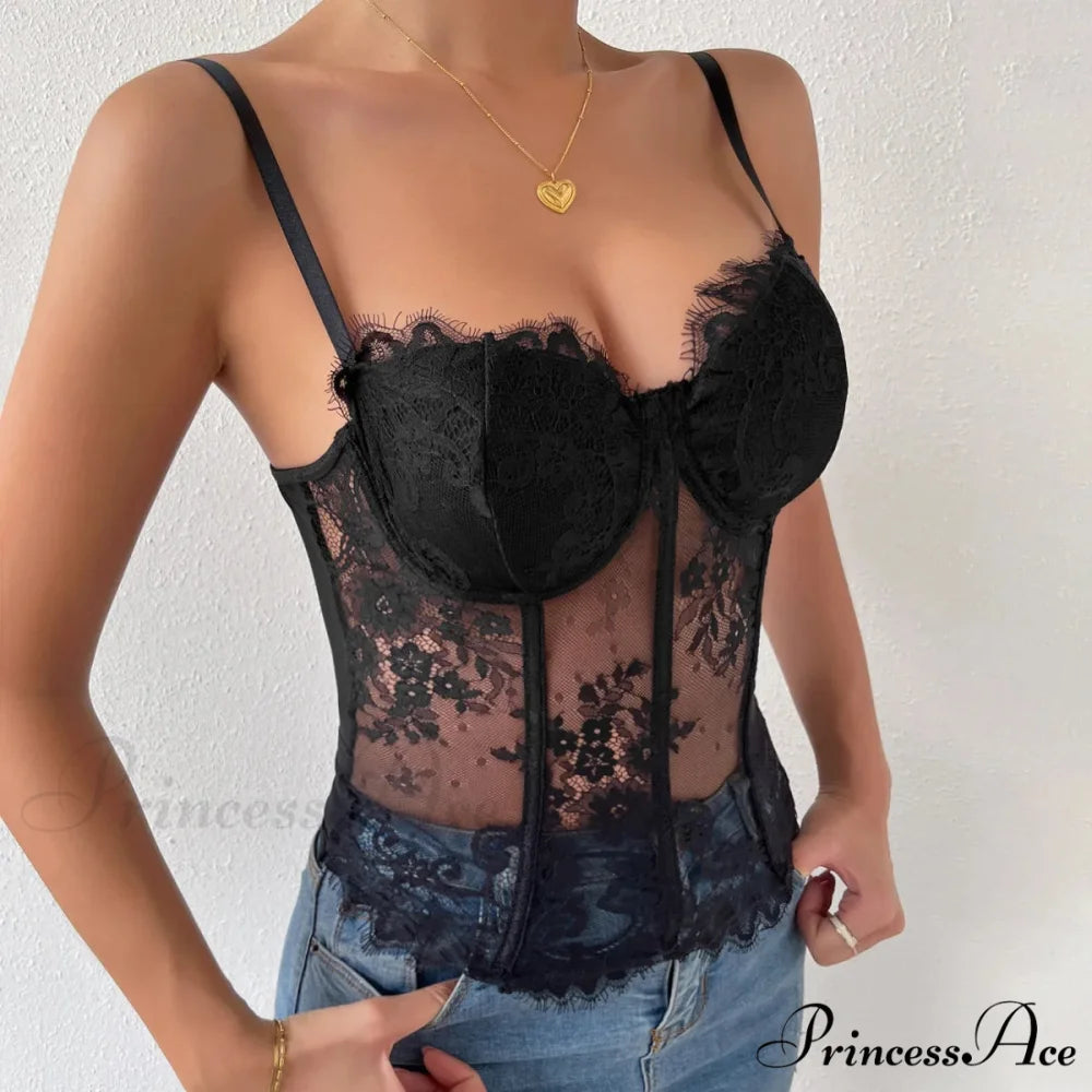 Dark Lace Eyelash Transparent Fishbone Bustier croptop-250126