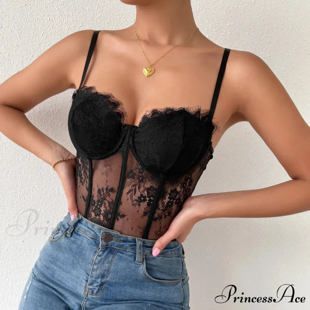 Dark Lace Eyelash Transparent Fishbone Bustier croptop-250126