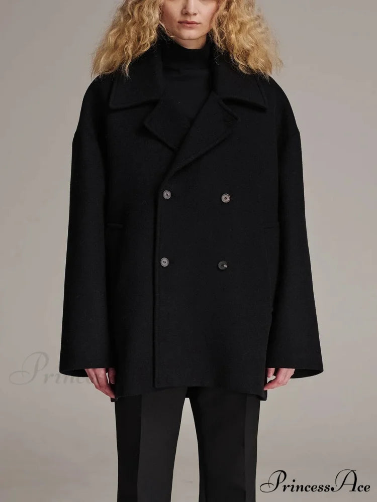 Dark Lapel Trim Single-Breasted Overcoat Black / XS overcoats-241228