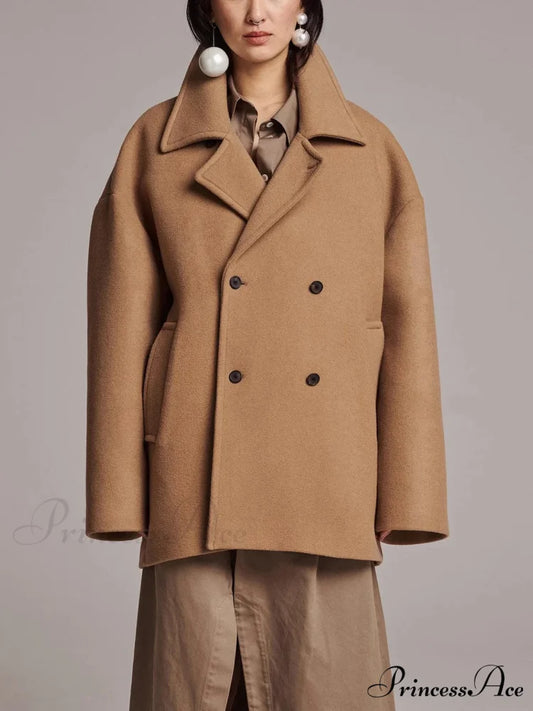 Dark Lapel Trim Single-Breasted Overcoat camel / XS overcoats-241228