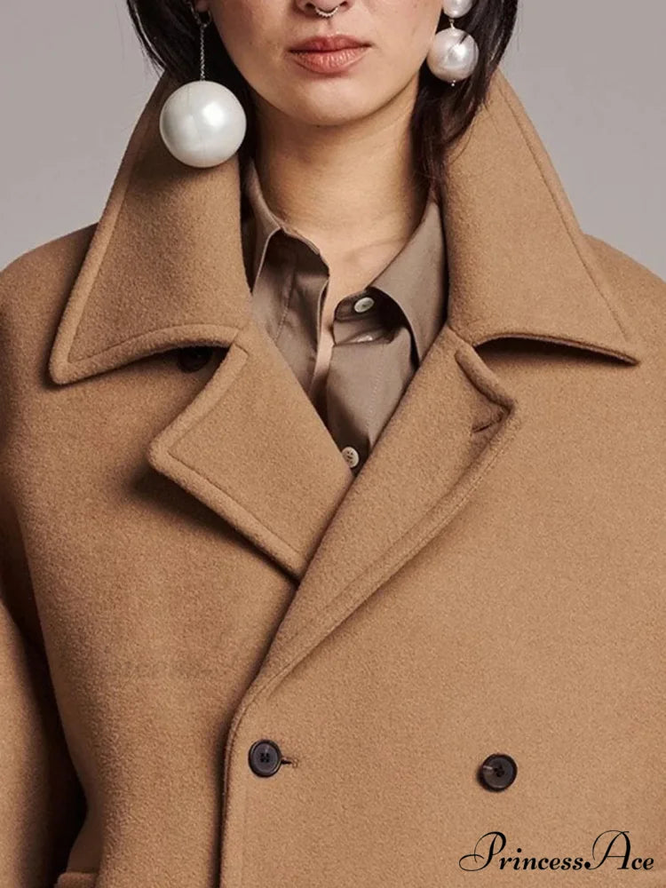 Dark Lapel Trim Single-Breasted Overcoat overcoats-241228