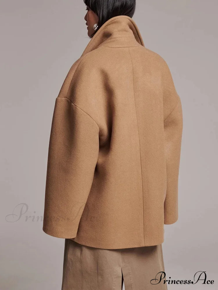 Dark Lapel Trim Single-Breasted Overcoat overcoats-241228