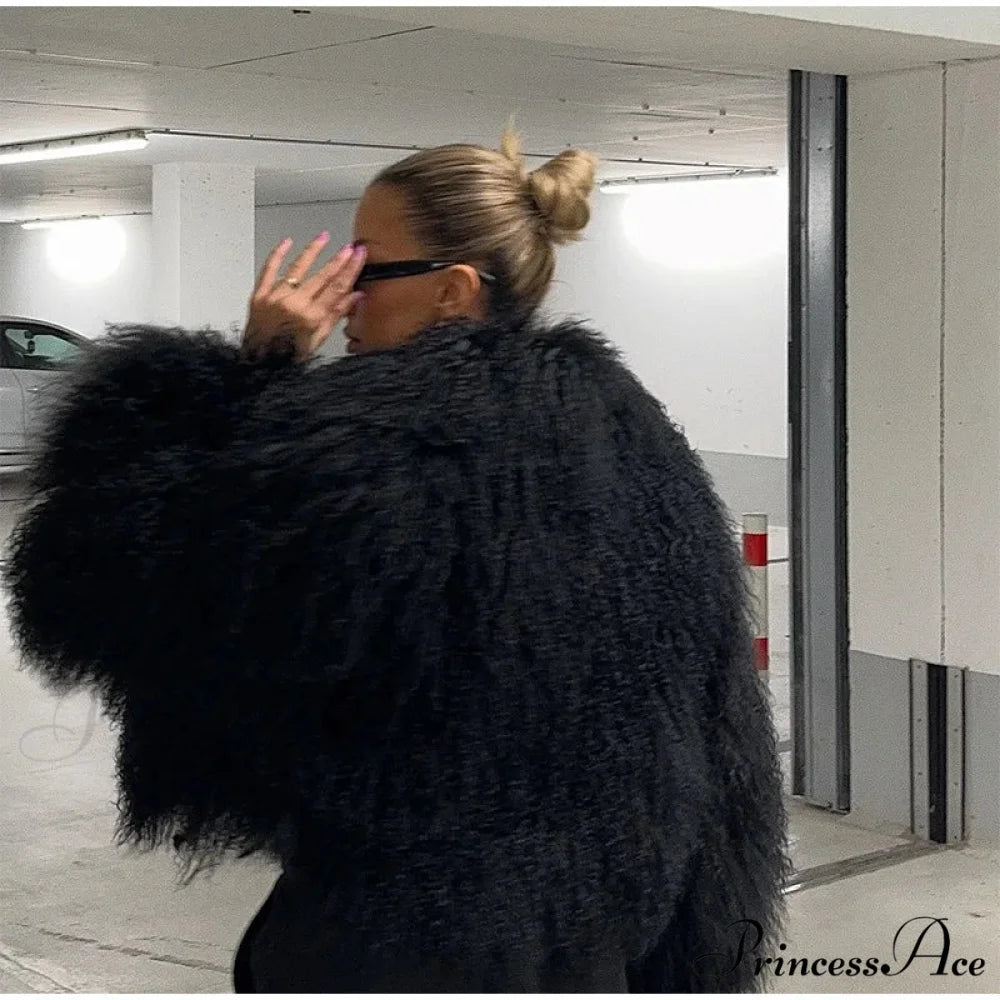 Dark Large Fluffy Winter Jacket coats-241228