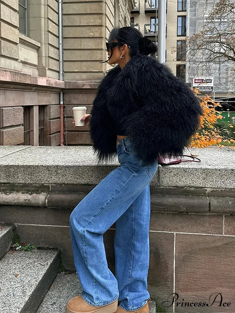 Dark Large Fluffy Winter Jacket coats-241228