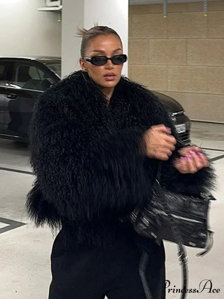 Dark Large Fluffy Winter Jacket coats-241228