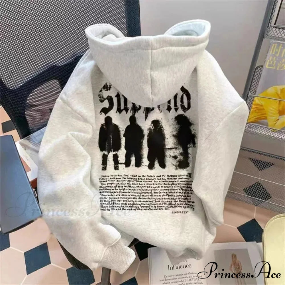 Dark Letter Graphic Baggy Fleece Hoodie hoodies-241228