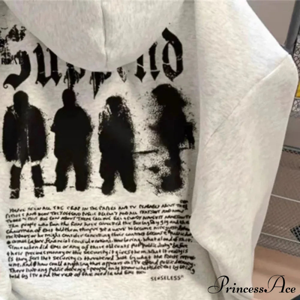 Dark Letter Graphic Baggy Fleece Hoodie hoodies-241228