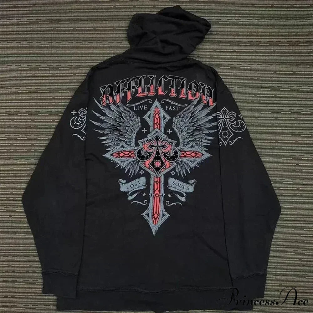 Dark Letter Print Autumn Hoodie black 12 / S hoodies-241228
