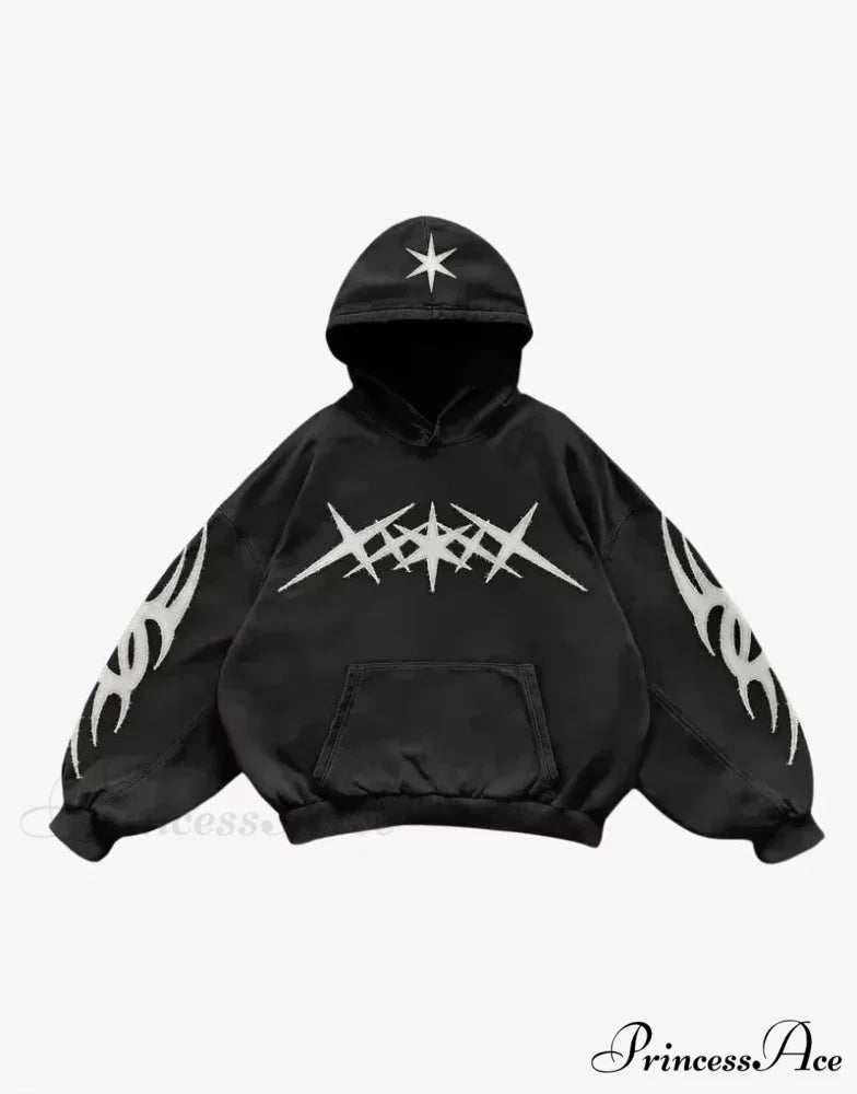 Dark Letter Print Autumn Hoodie black 7 / S hoodies-241228