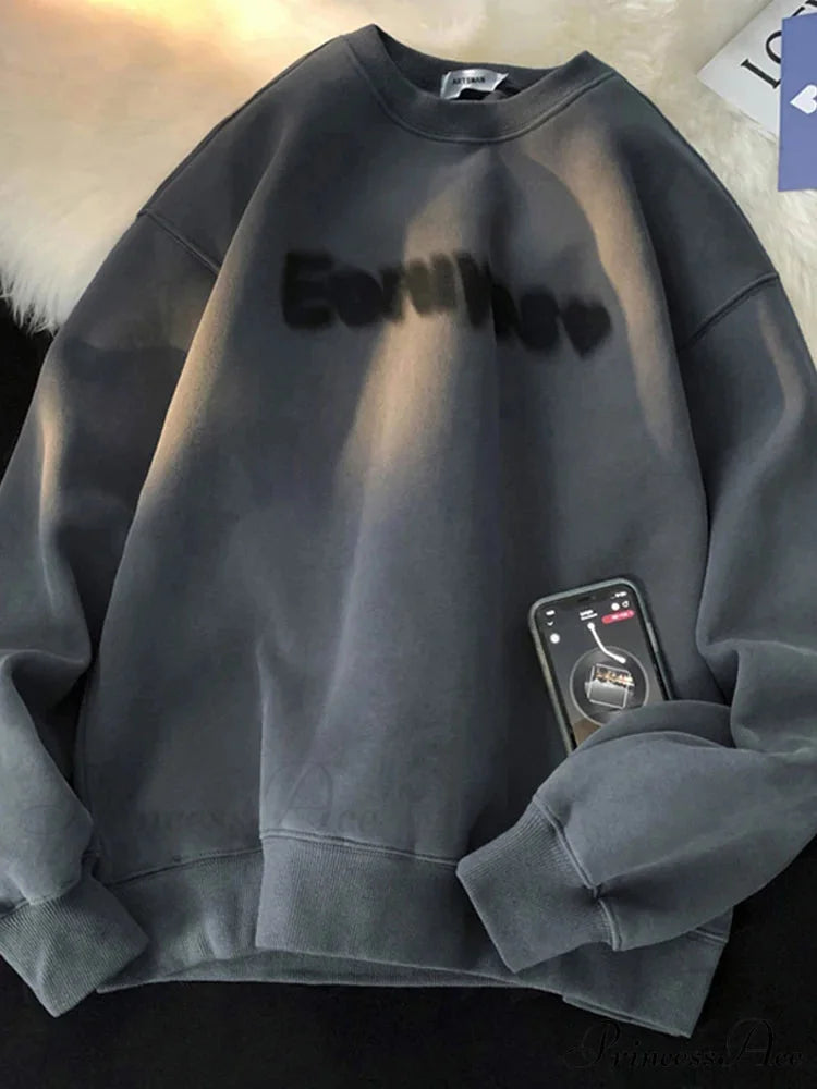 Dark Letter Print Cotton Sweatshirt Dark Grey / M(40-45KG) Sweatshirt-241228