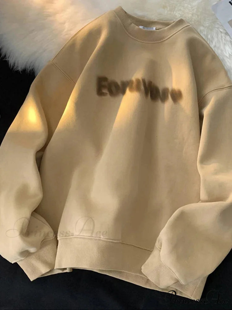 Dark Letter Print Cotton Sweatshirt Khaki / M(40-45KG) Sweatshirt-241228