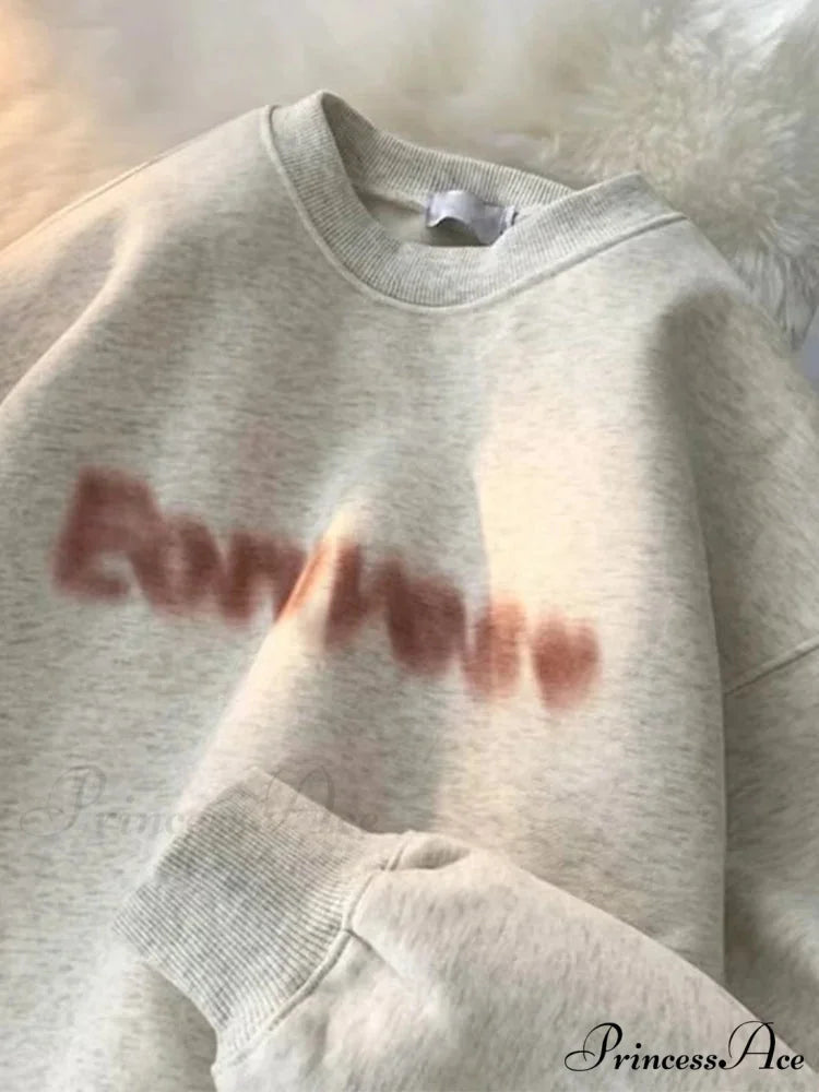 Dark Letter Print Cotton Sweatshirt White Gray / M(40-45KG) Sweatshirt-241228