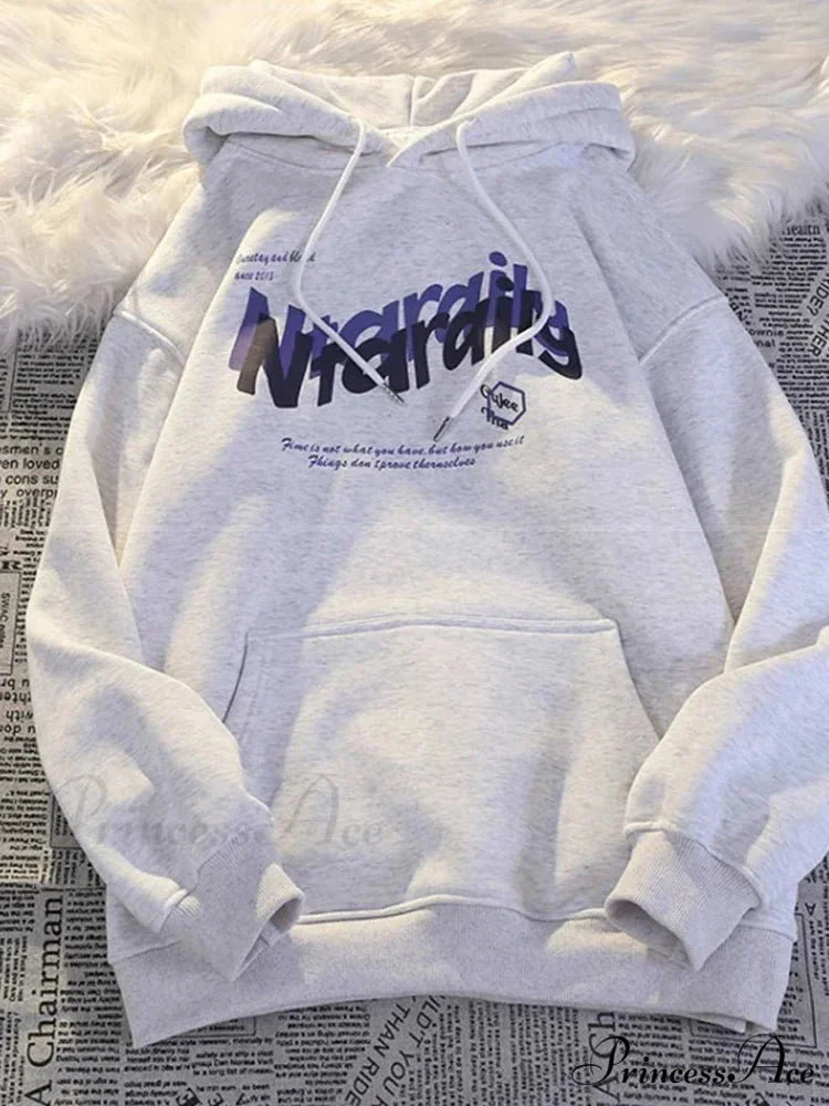 Dark Letter Print Informal Oversized Hoodie GRAY / M(40-50KG) hoodies-241228