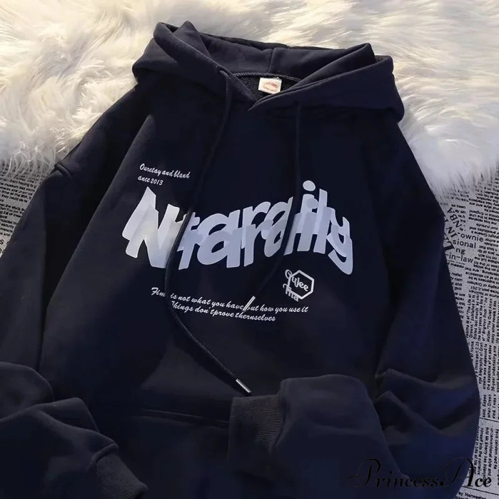 Dark Letter Print Informal Oversized Hoodie hoodies-241228