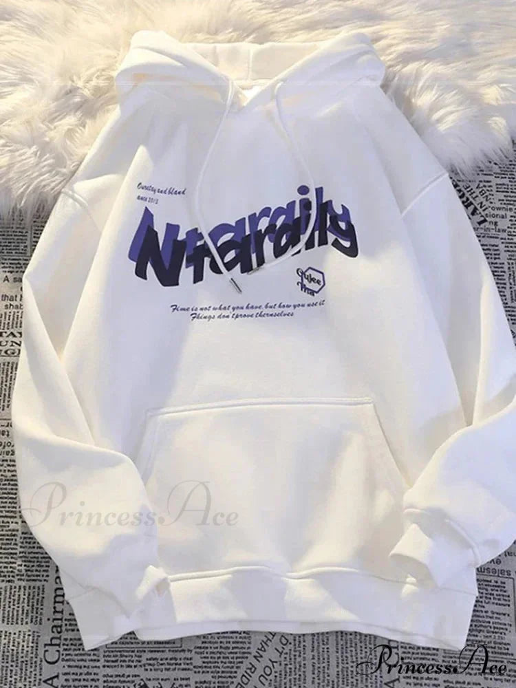 Dark Letter Print Informal Oversized Hoodie WHITE / M(40-50KG) hoodies-241228