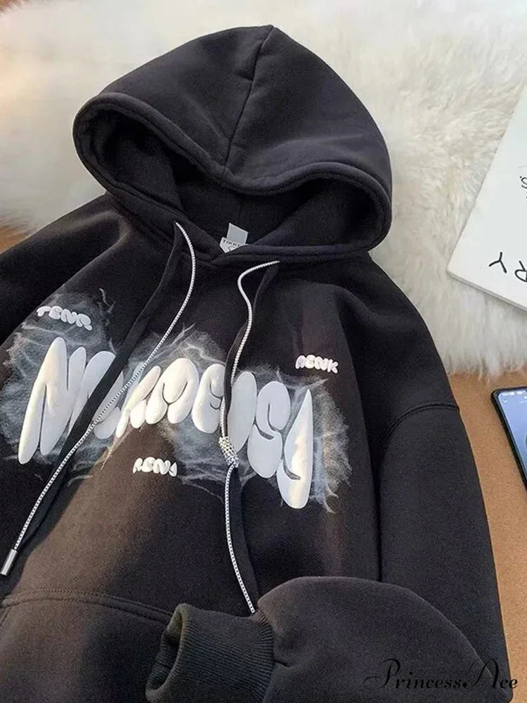 Dark Letter Print Y2K Retro Hoodie Black / M(40-45KG) hoodies-241228