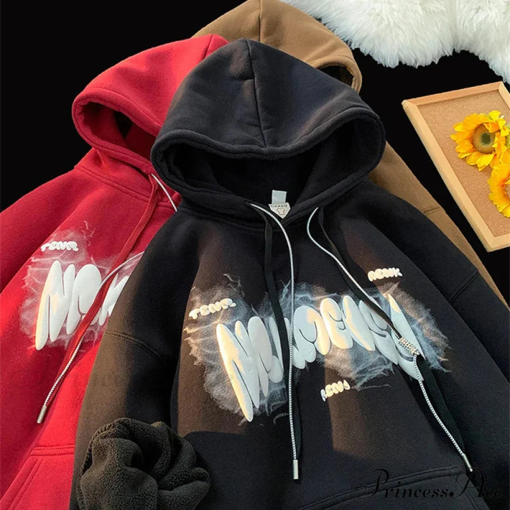 Dark Letter Print Y2K Retro Hoodie hoodies-241228