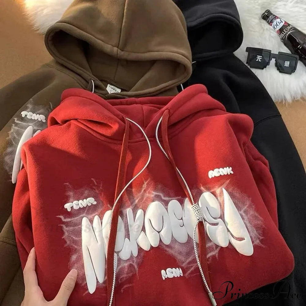 Dark Letter Print Y2K Retro Hoodie hoodies-241228