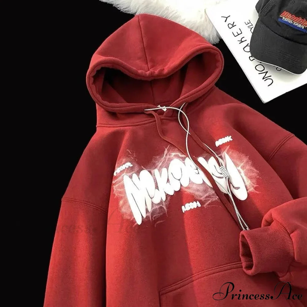 Dark Letter Print Y2K Retro Hoodie hoodies-241228