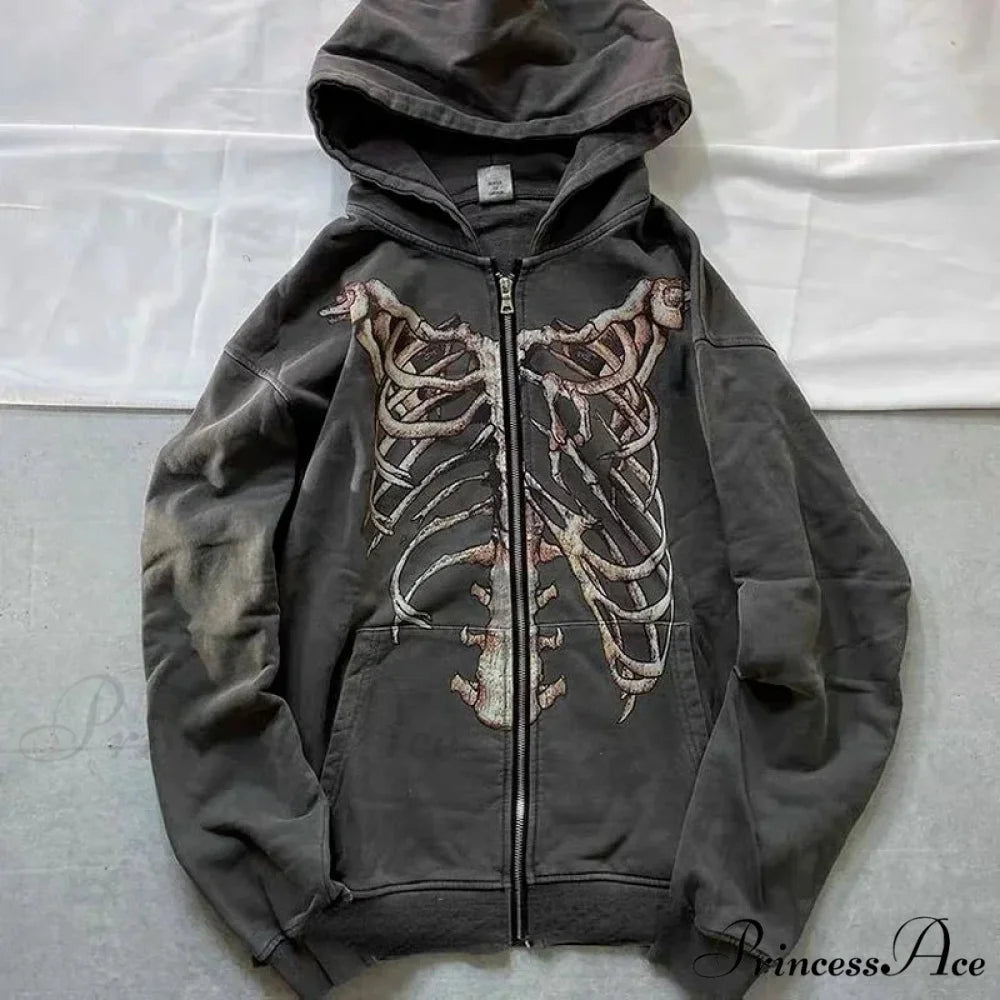 Dark Long Sleeve Zipper Hoodie black 1 / M hoodies-241228