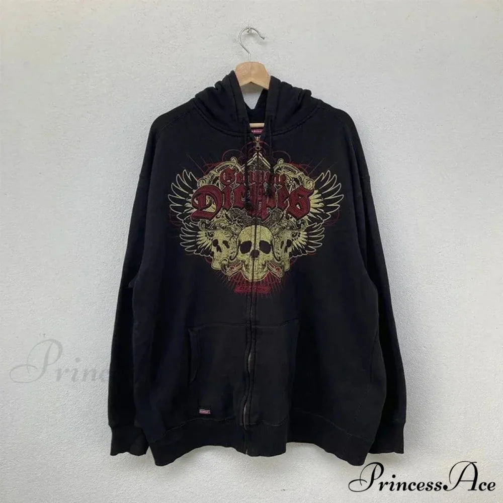 Dark Long Sleeve Zipper Hoodie black 8 / M hoodies-241228