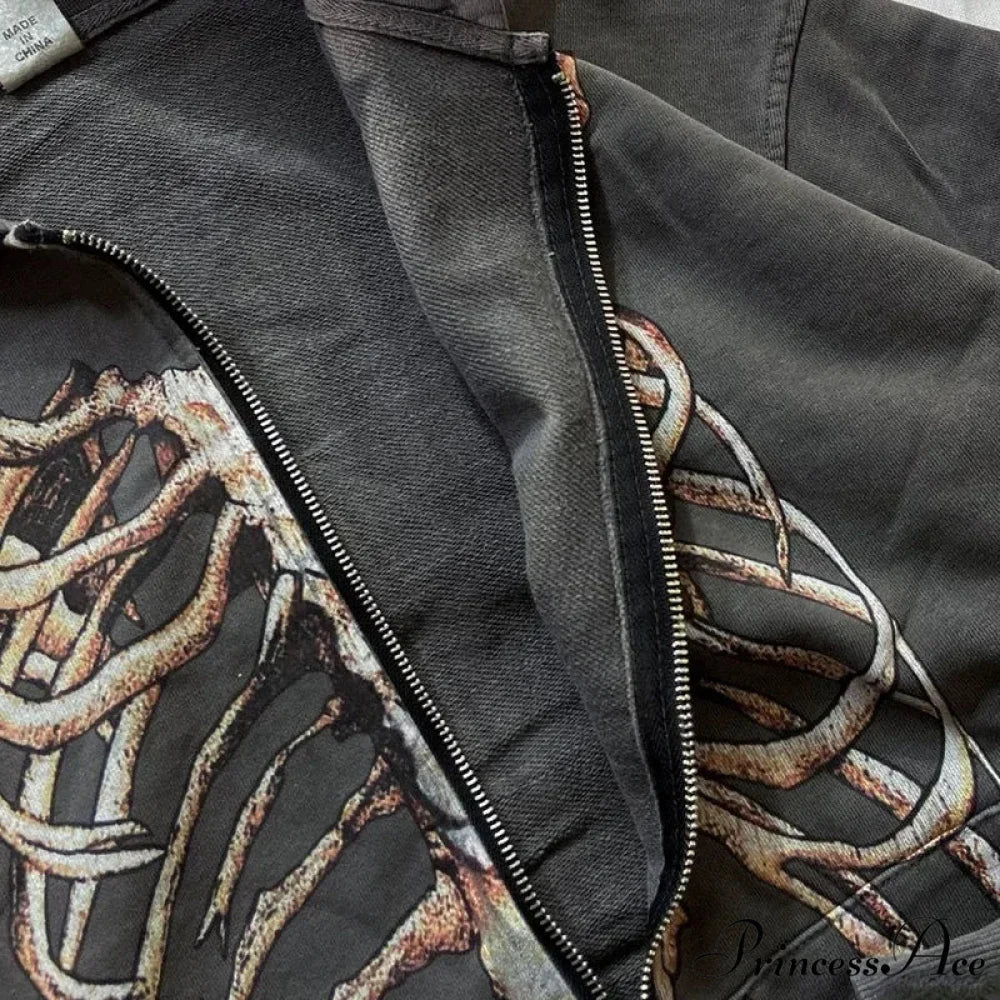 Dark Long Sleeve Zipper Hoodie hoodies-241228