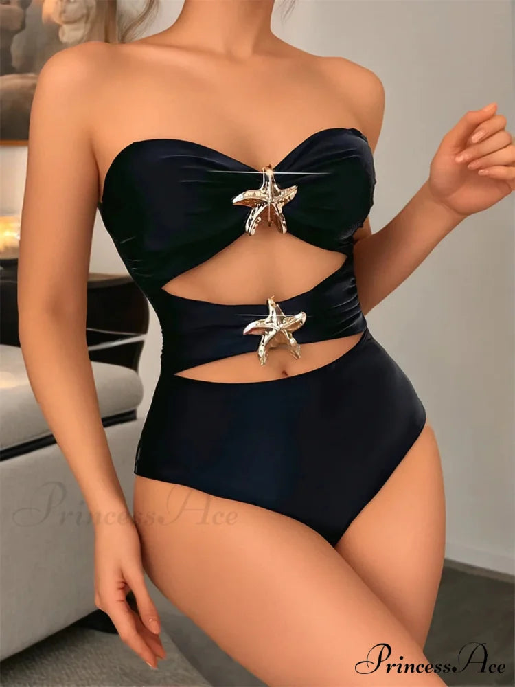 Dark Metal Starfish Bandeau One Piece Black / S onepiece-250223
