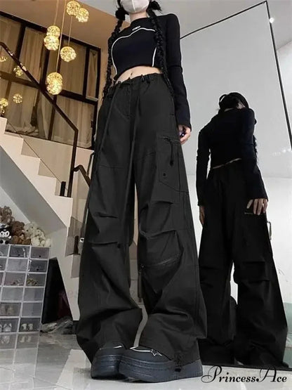 Dark Parachute Cargo Trousers Y2K Trousers Black / M pants-241228