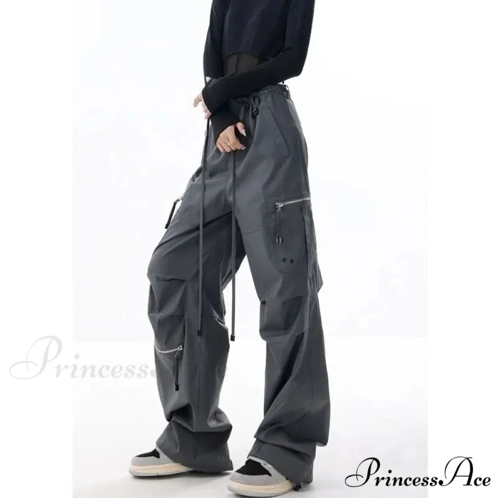 Dark Parachute Cargo Trousers Y2K Trousers Gray / M pants-241228