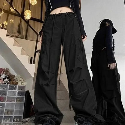 Dark Parachute Cargo Trousers Y2K Trousers pants-241228