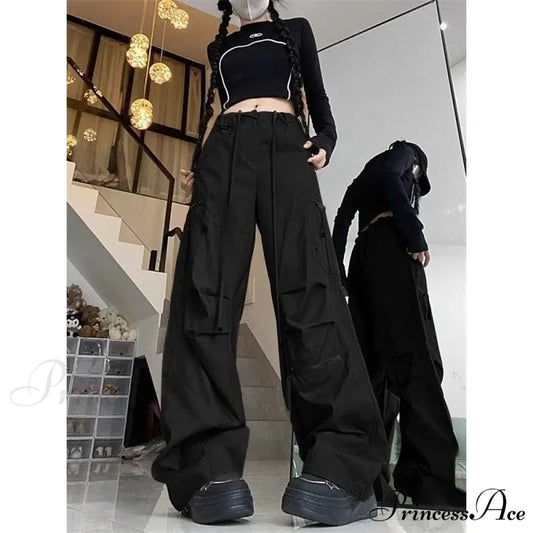 Dark Parachute Cargo Trousers Y2K Trousers pants-241228