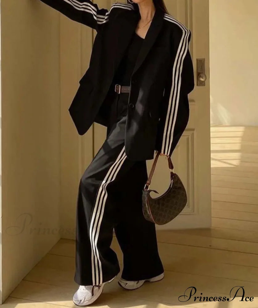 Dark Patchwork Elevated Waist Pants Workplace Two Piece Set officetwopieceset-250223