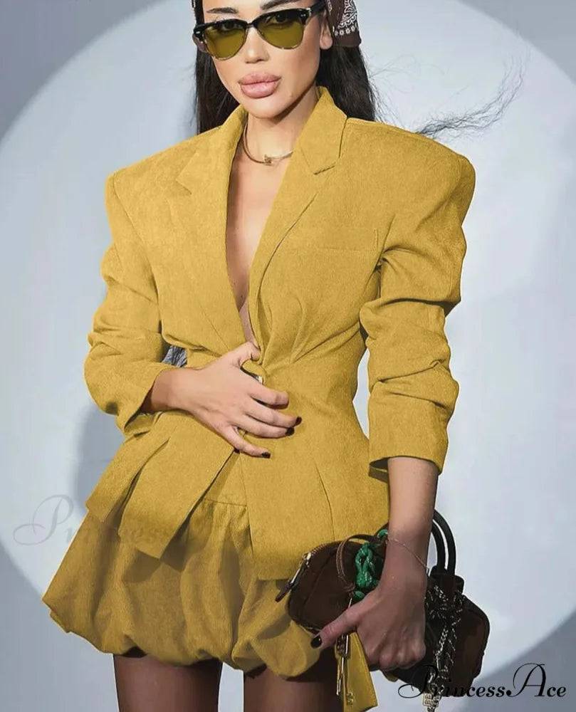 Dark Pockets Solo Fastened Office Two Piece Set Yellow / S officetwopieceset-250223