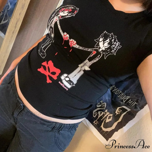 Dark Printed Cropped Retro T-shirt t-shirt-250223