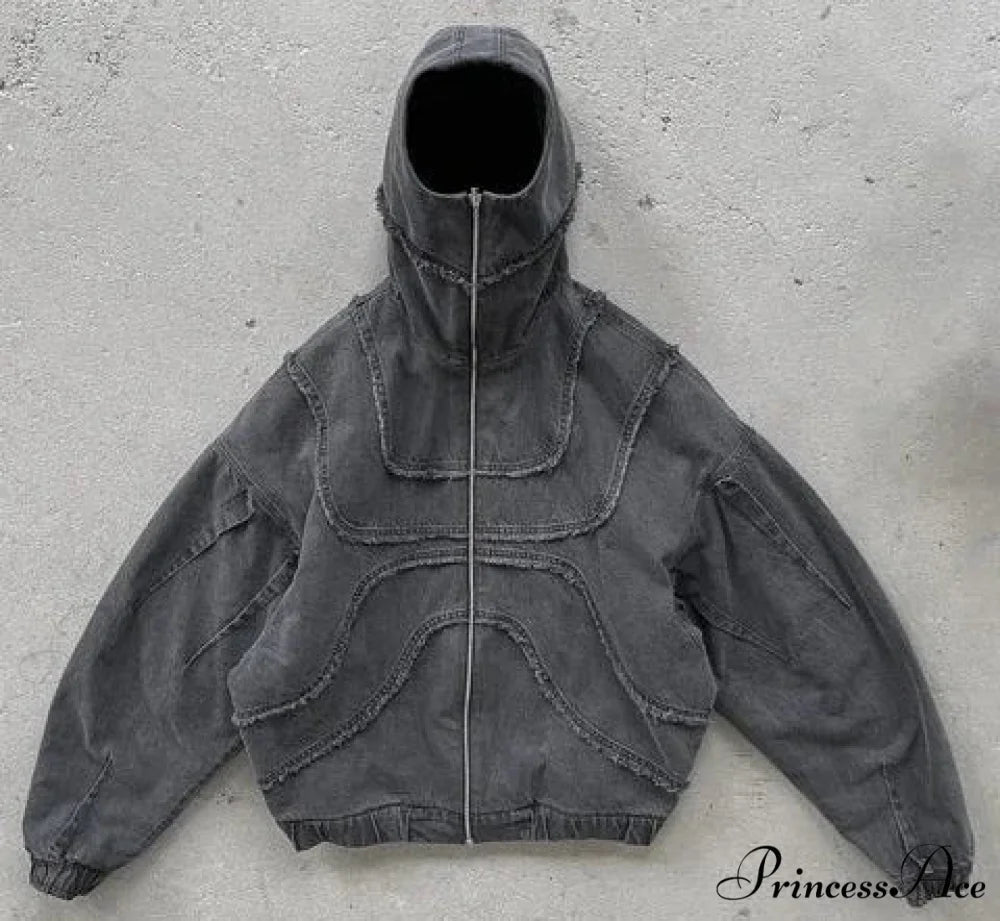 Dark Punk Faded Zipper Hoodie black 6 / S hoodies-241228