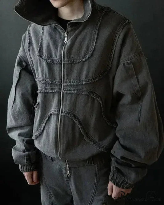 Dark Punk Faded Zipper Hoodie hoodies-241228