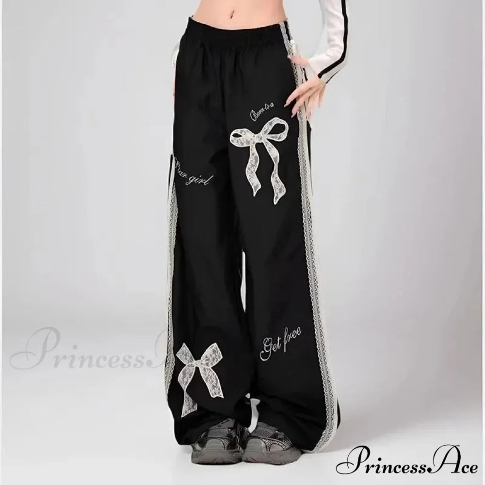 Dark Ribbon Lace Y2K Women Retro Trousers pants-241228