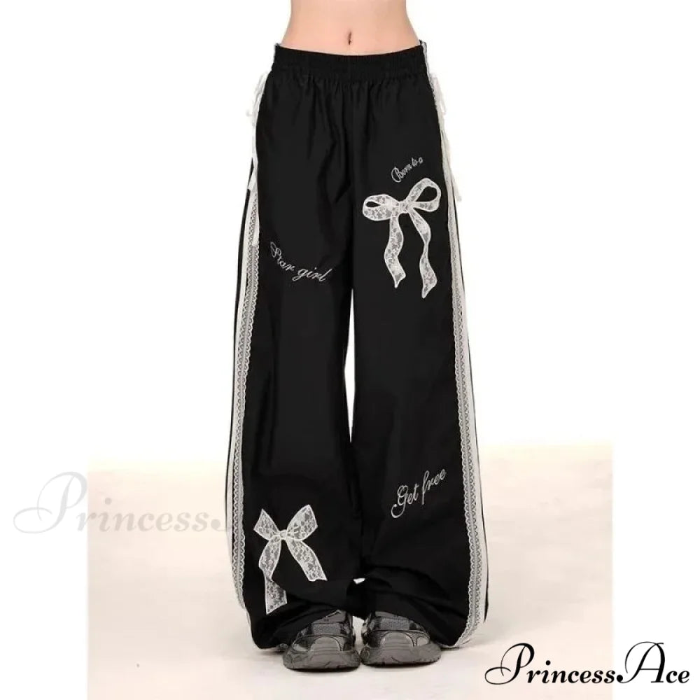 Dark Ribbon Lace Y2K Women Retro Trousers pants-241228