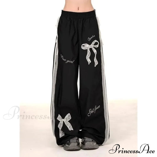 Dark Ribbon Lace Y2K Women Retro Trousers pants-241228