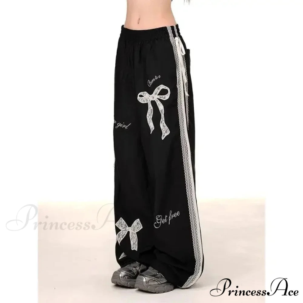 Dark Ribbon Lace Y2K Women Retro Trousers pants-241228